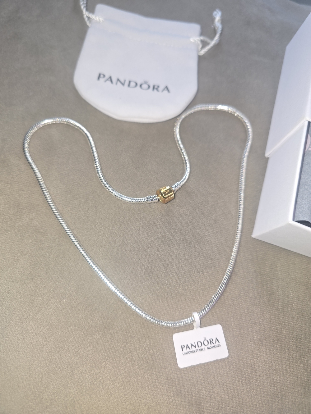 PANDORA MOMENTS ALE STERLING SILVER 925 14K CLASP CHARM NECKLACE 20" Brand New